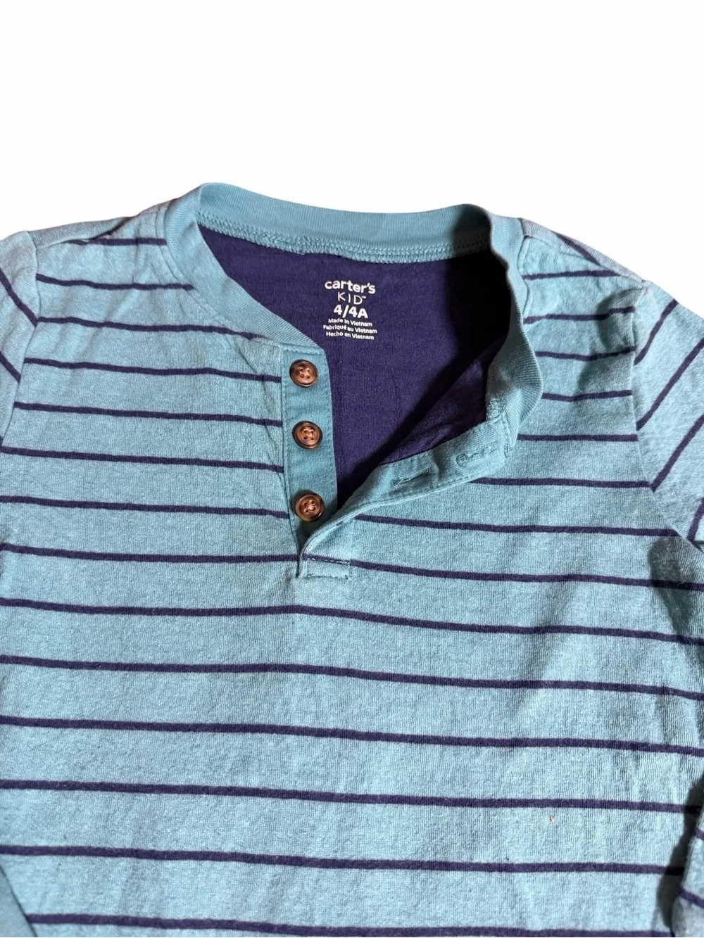 Boys THICK Double Lined Striped Mint Henley Long-Sleeve Top for Kids Size 4